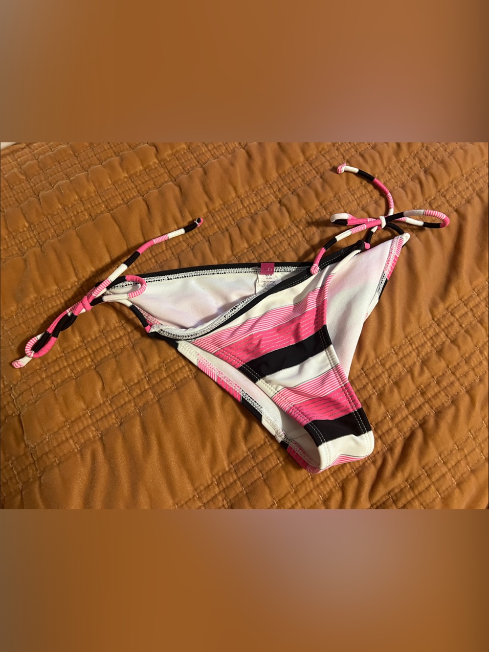 OP Pink Black White Striped Tie-Side Bikini Bottom | S (3-5)
